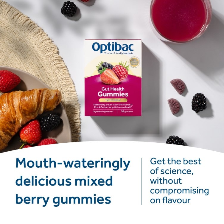 Optibac Gut Health Gummies - delicious mixed berry gummies - two pack